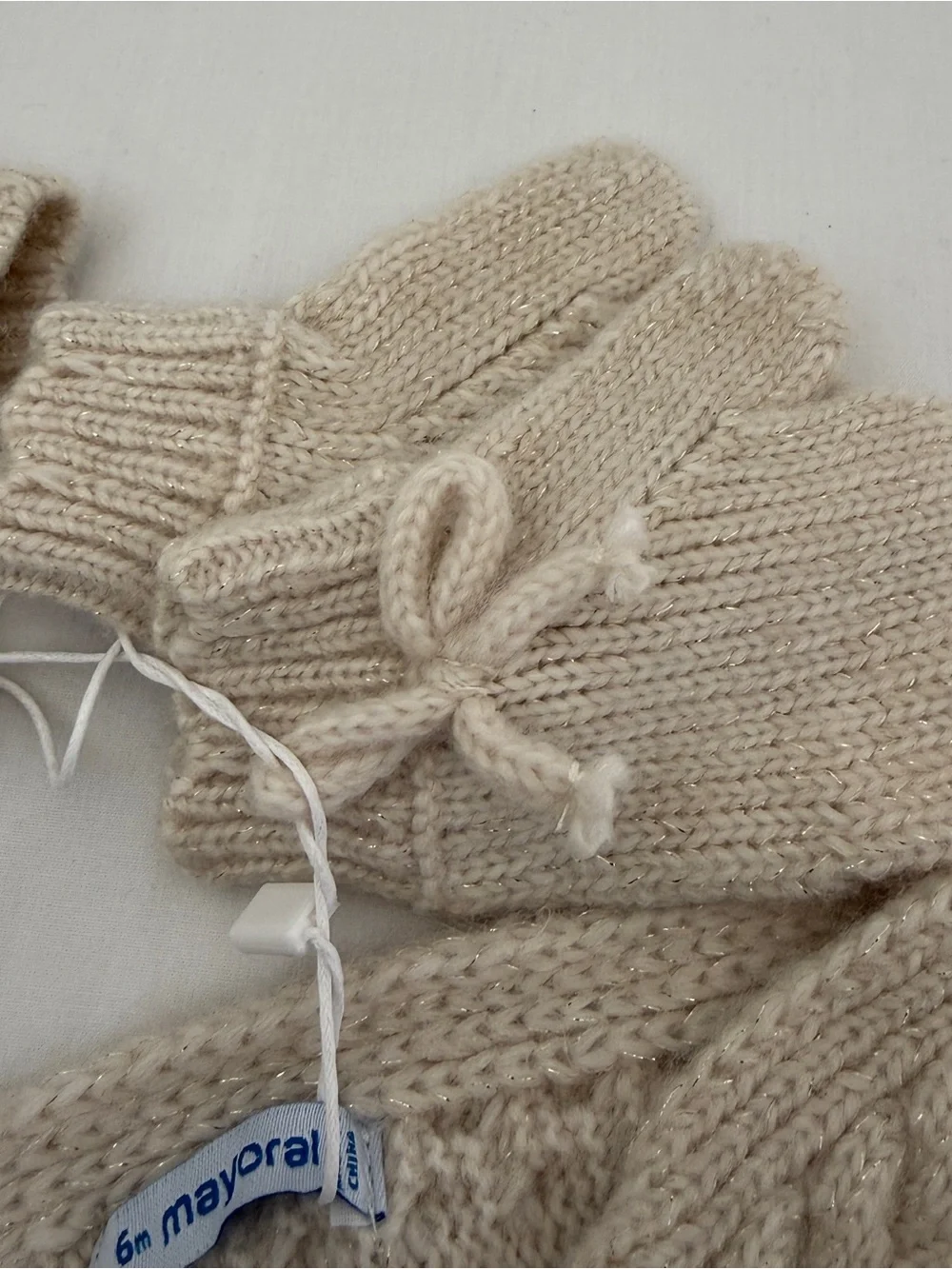 Mayoral Cream Knit Pom-Pom Hat, Mittens & Twisted Headband Set